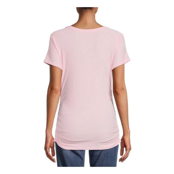 Valentine’s Day Maternity T-Shirt Stretchy Side Ruching Sz Medium Pink Red NWT - Picture 3 of 6